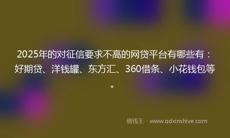 2025年的对征信要求不高的网贷平台有哪些有：好期贷、洋钱罐、东方汇、360借条、小花钱包等。