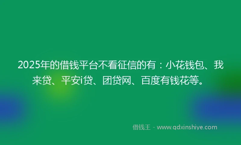 2025年的借钱平台不看征信的有：小花钱包、我来贷、平安i贷、团贷网、百度有钱花等。