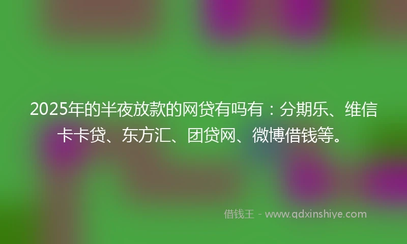 2025年的半夜放款的网贷有吗有：分期乐、维信卡卡贷、东方汇、团贷网、微博借钱等。