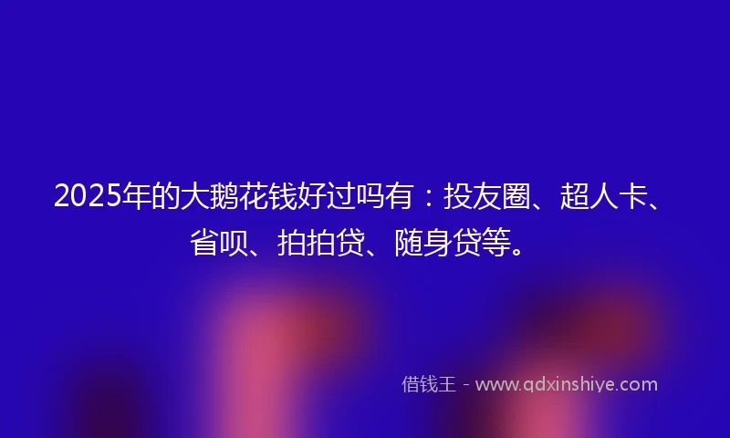 2025年的大鹅花钱好过吗有：投友圈、超人卡、省呗、拍拍贷、随身贷等。
