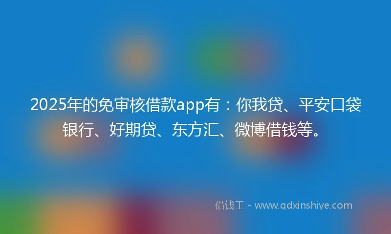 2025年的免审核借款app有：你我贷、平安口袋银行、好期贷、东方汇、微博借钱等。