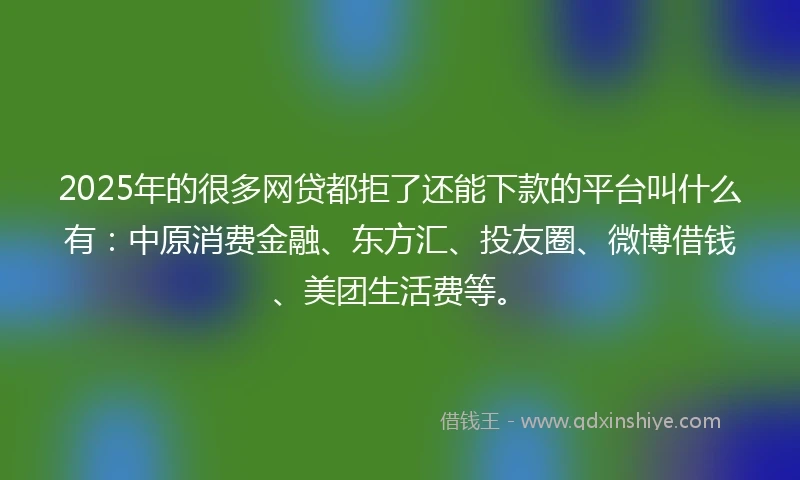 2025年的很多网贷都拒了还能下款的平台叫什么有：中原消费金融、东方汇、投友圈、微博借钱、美团生活费等。