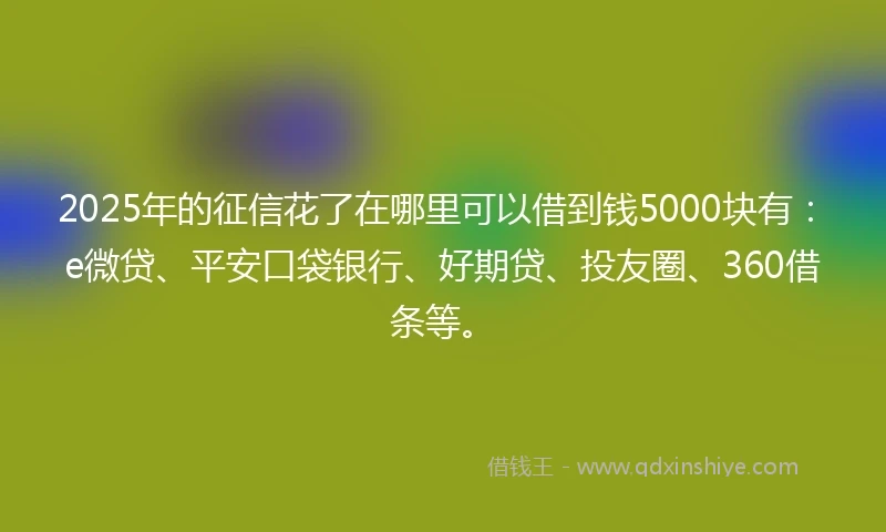 2025年的征信花了在哪里可以借到钱5000块有：e微贷、平安口袋银行、好期贷、投友圈、360借条等。
