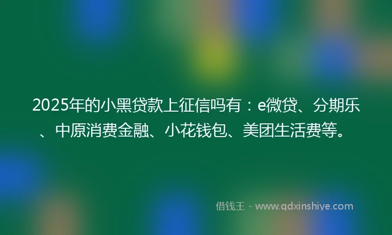2025年的小黑贷款上征信吗有：e微贷、分期乐、中原消费金融、小花钱包、美团生活费等。