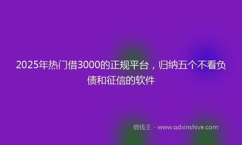 2025年热门借3000的正规平台，归纳五个不看负债和征信的软件