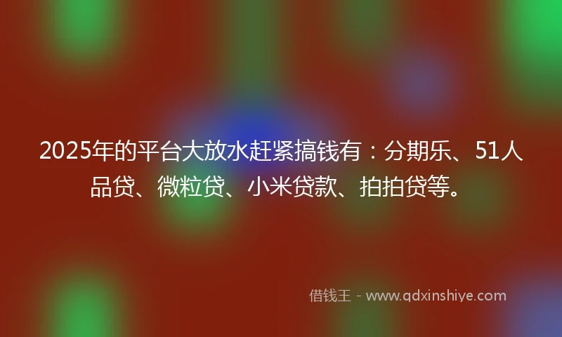 2025年的平台大放水赶紧搞钱有：分期乐、51人品贷、微粒贷、小米贷款、拍拍贷等。