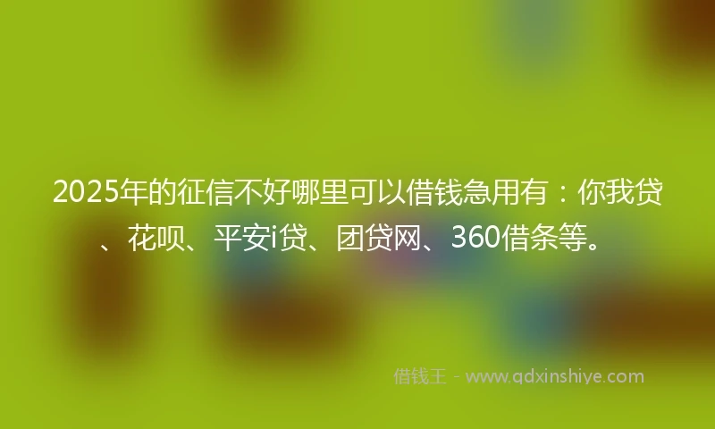 2025年的征信不好哪里可以借钱急用有：你我贷、花呗、平安i贷、团贷网、360借条等。