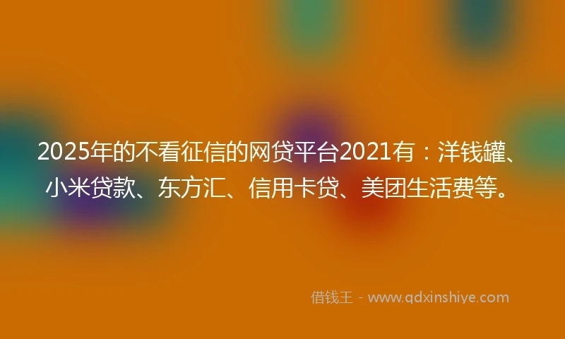 2025年的不看征信的网贷平台2021有：洋钱罐、小米贷款、东方汇、信用卡贷、美团生活费等。