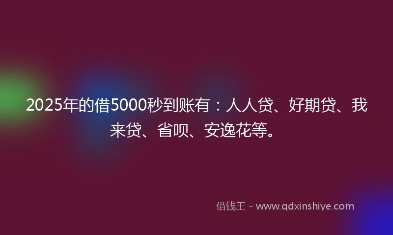 2025年的借5000秒到账有：人人贷、好期贷、我来贷、省呗、安逸花等。