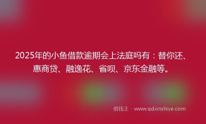 2025年的小鱼借款逾期会上法庭吗有：替你还、惠商贷、融逸花、省呗、京东金融等。