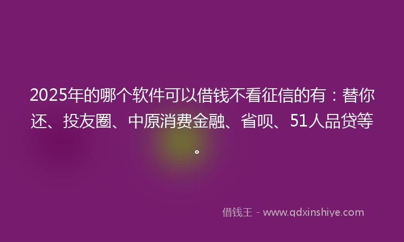 2025年的哪个软件可以借钱不看征信的有：替你还、投友圈、中原消费金融、省呗、51人品贷等。