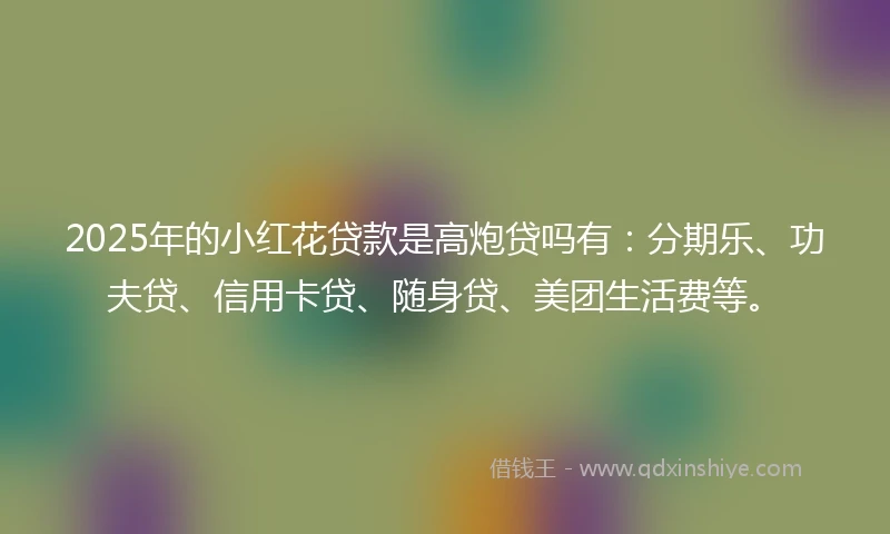 2025年的小红花贷款是高炮贷吗有：分期乐、功夫贷、信用卡贷、随身贷、美团生活费等。
