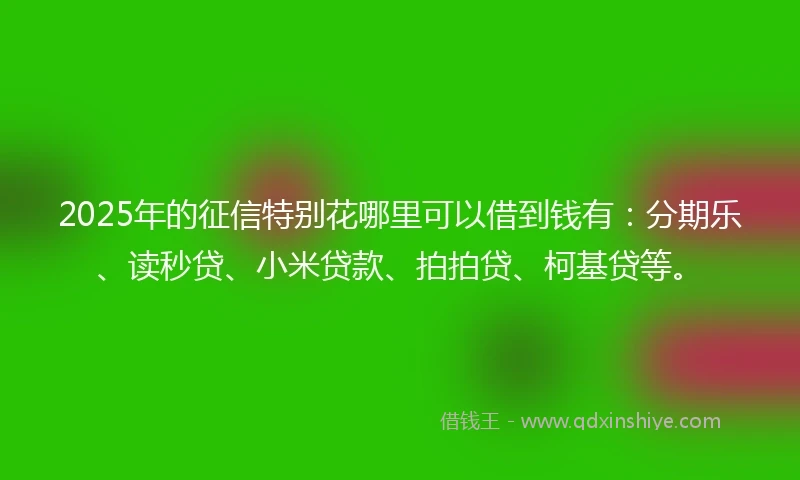 2025年的征信特别花哪里可以借到钱有：分期乐、读秒贷、小米贷款、拍拍贷、柯基贷等。