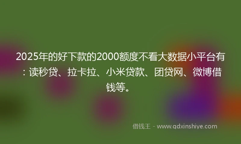 2025年的好下款的2000额度不看大数据小平台有：读秒贷、拉卡拉、小米贷款、团贷网、微博借钱等。