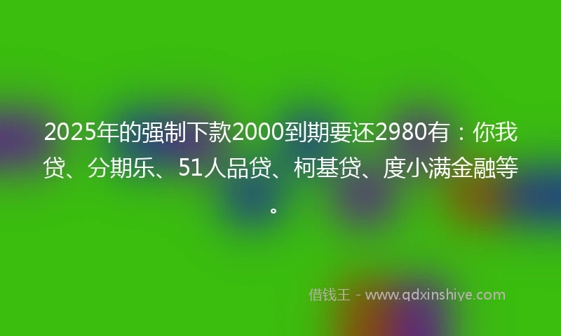 2025年的强制下款2000到期要还2980有：你我贷、分期乐、51人品贷、柯基贷、度小满金融等。