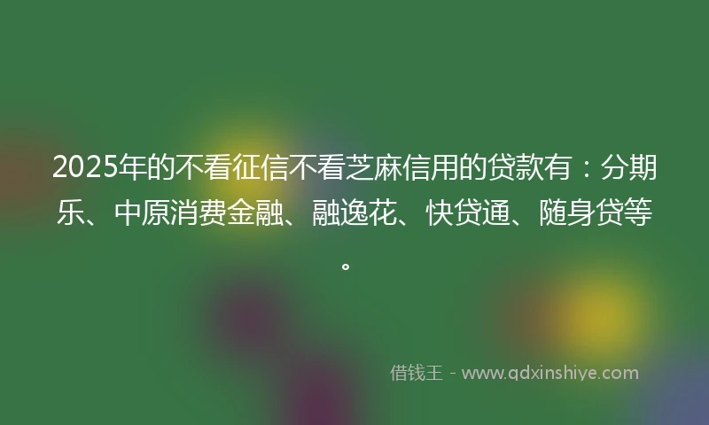 2025年的不看征信不看芝麻信用的贷款有：分期乐、中原消费金融、融逸花、快贷通、随身贷等。