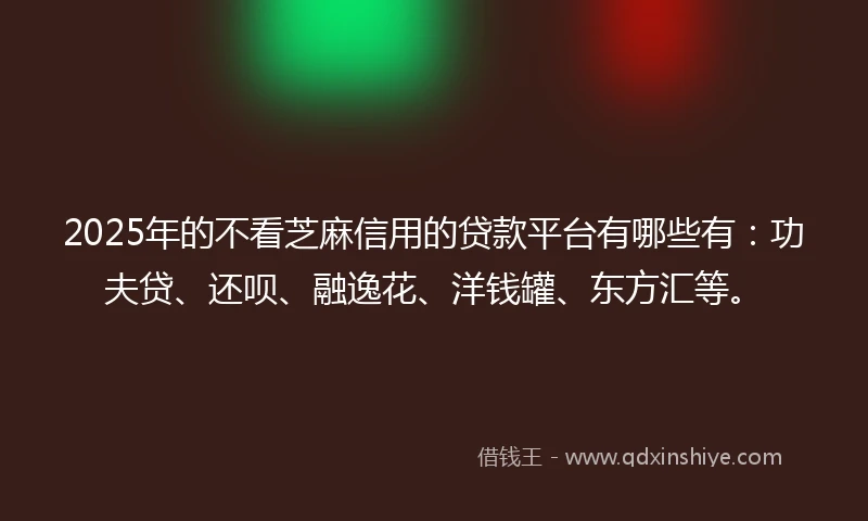 2025年的不看芝麻信用的贷款平台有哪些有：功夫贷、还呗、融逸花、洋钱罐、东方汇等。