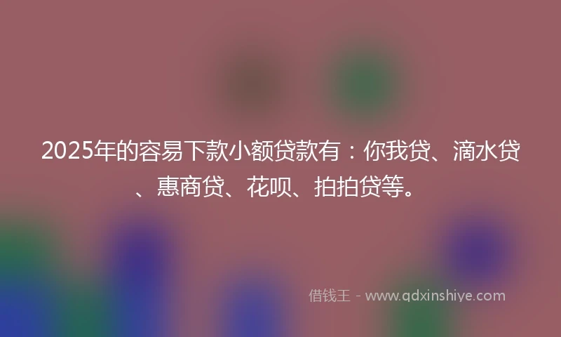 2025年的容易下款小额贷款有：你我贷、滴水贷、惠商贷、花呗、拍拍贷等。