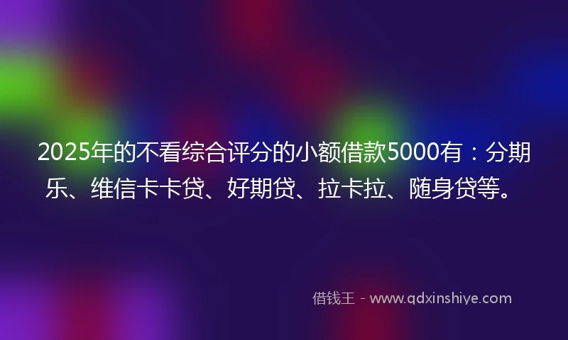 2025年的不看综合评分的小额借款5000有：分期乐、维信卡卡贷、好期贷、拉卡拉、随身贷等。