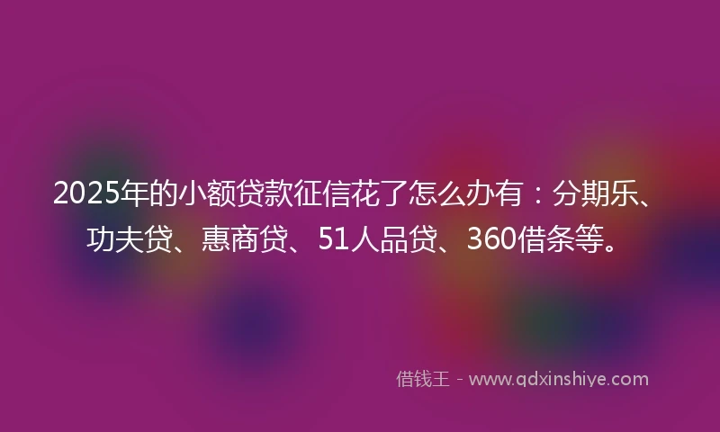 2025年的小额贷款征信花了怎么办有：分期乐、功夫贷、惠商贷、51人品贷、360借条等。
