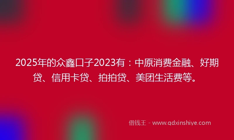 2025年的众鑫口子2023有：中原消费金融、好期贷、信用卡贷、拍拍贷、美团生活费等。
