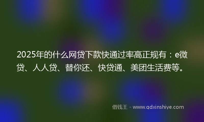 2025年的什么网贷下款快通过率高正规有：e微贷、人人贷、替你还、快贷通、美团生活费等。