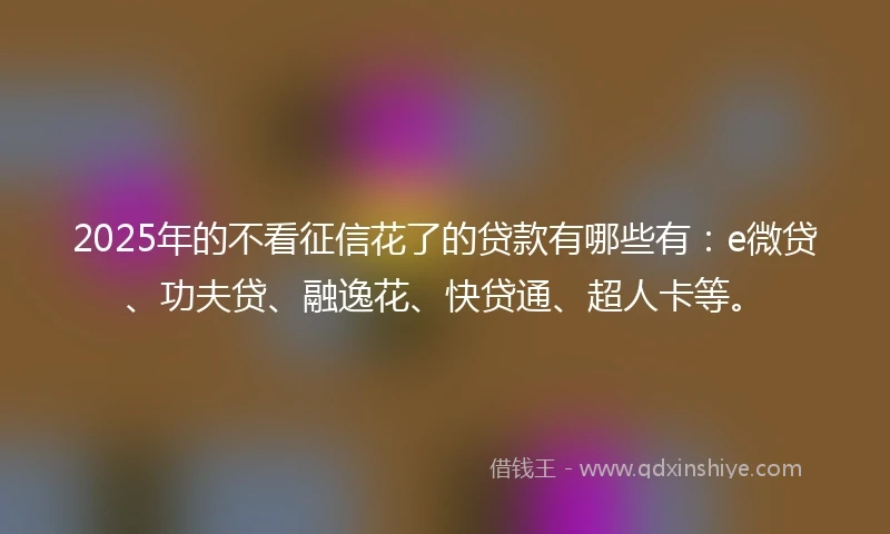 2025年的不看征信花了的贷款有哪些有：e微贷、功夫贷、融逸花、快贷通、超人卡等。