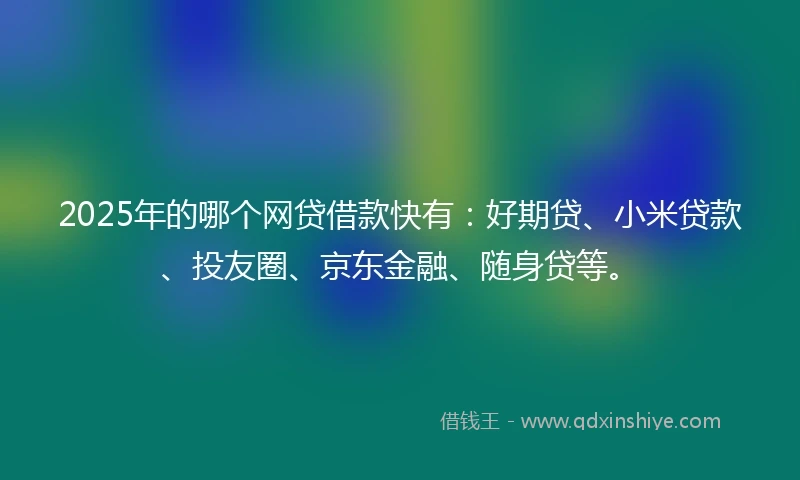 2025年的哪个网贷借款快有：好期贷、小米贷款、投友圈、京东金融、随身贷等。