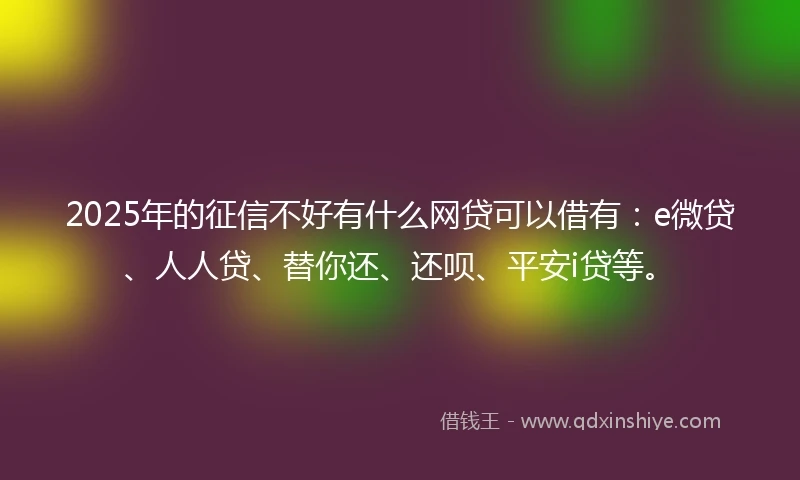 2025年的征信不好有什么网贷可以借有：e微贷、人人贷、替你还、还呗、平安i贷等。
