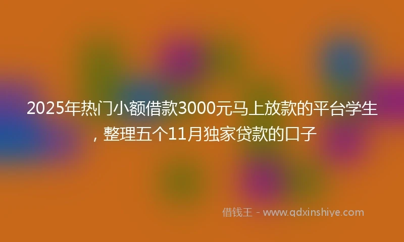 2025年热门小额借款3000元马上放款的平台学生，整理五个11月独家贷款的口子