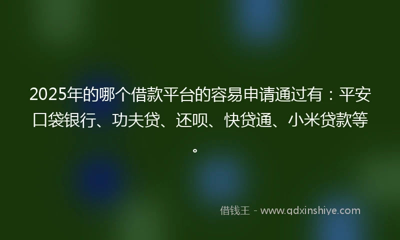 2025年的哪个借款平台的容易申请通过有：平安口袋银行、功夫贷、还呗、快贷通、小米贷款等。