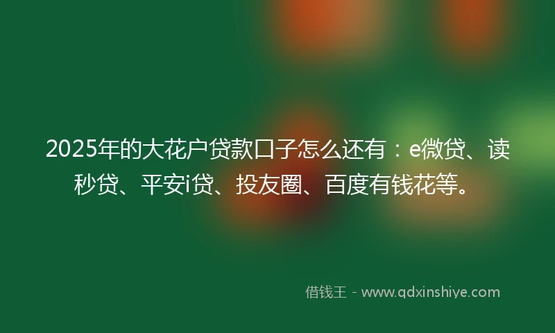 2025年的大花户贷款口子怎么还有：e微贷、读秒贷、平安i贷、投友圈、百度有钱花等。
