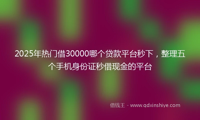 2025年热门借30000哪个贷款平台秒下，整理五个手机身份证秒借现金的平台