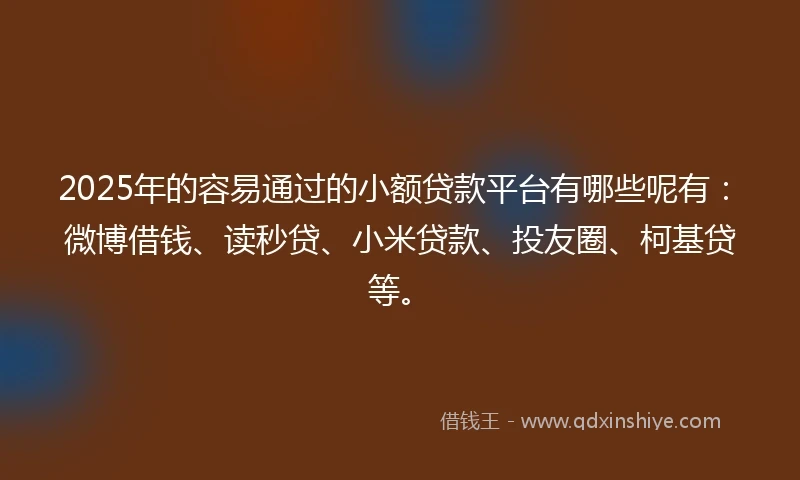 2025年的容易通过的小额贷款平台有哪些呢有：微博借钱、读秒贷、小米贷款、投友圈、柯基贷等。