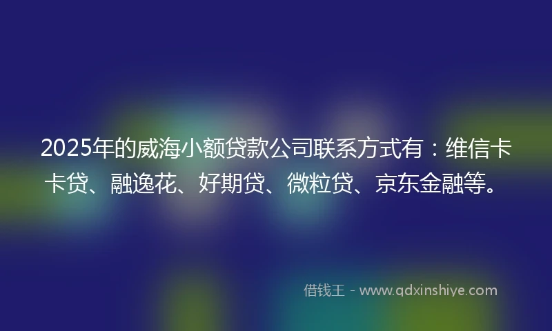 2025年的威海小额贷款公司联系方式有：维信卡卡贷、融逸花、好期贷、微粒贷、京东金融等。