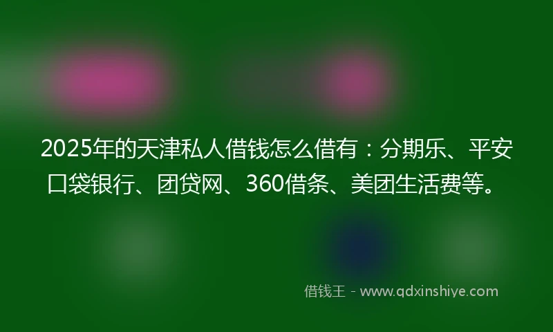 2025年的天津私人借钱怎么借有：分期乐、平安口袋银行、团贷网、360借条、美团生活费等。