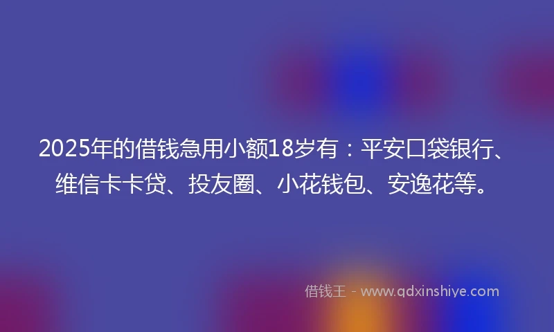2025年的借钱急用小额18岁有：平安口袋银行、维信卡卡贷、投友圈、小花钱包、安逸花等。