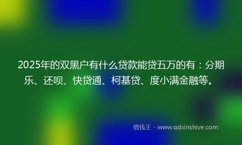 2025年的双黑户有什么贷款能贷五万的有：分期乐、还呗、快贷通、柯基贷、度小满金融等。