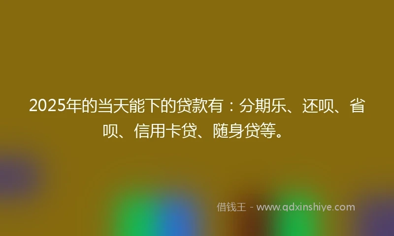 2025年的当天能下的贷款有：分期乐、还呗、省呗、信用卡贷、随身贷等。