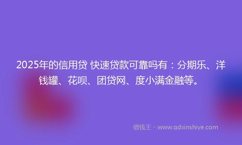 2025年的信用贷 快速贷款可靠吗有：分期乐、洋钱罐、花呗、团贷网、度小满金融等。