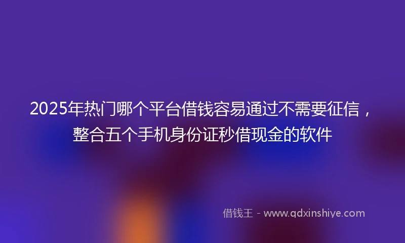 2025年热门哪个平台借钱容易通过不需要征信，整合五个手机身份证秒借现金的软件