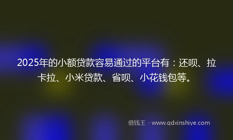 2025年的小额贷款容易通过的平台有：还呗、拉卡拉、小米贷款、省呗、小花钱包等。