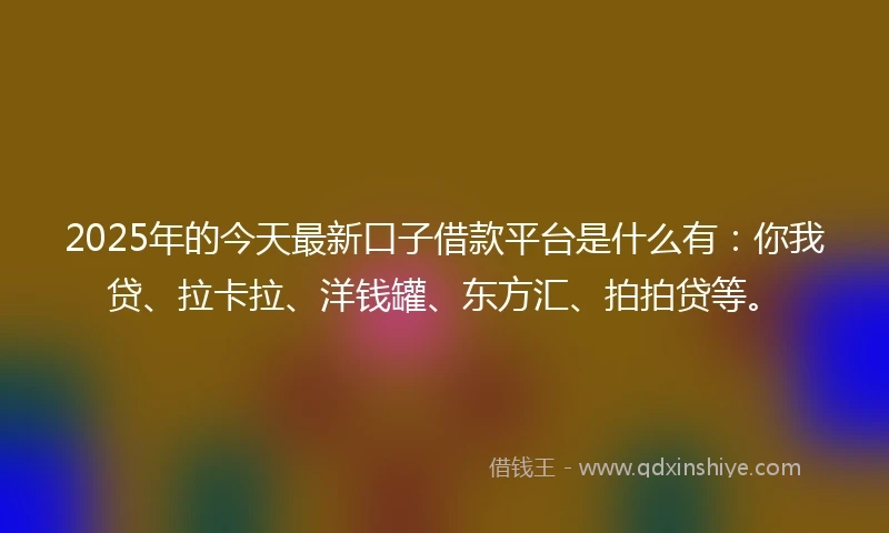 2025年的今天最新口子借款平台是什么有：你我贷、拉卡拉、洋钱罐、东方汇、拍拍贷等。