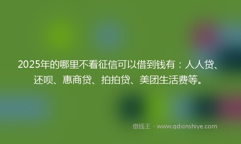 2025年的哪里不看征信可以借到钱有：人人贷、还呗、惠商贷、拍拍贷、美团生活费等。