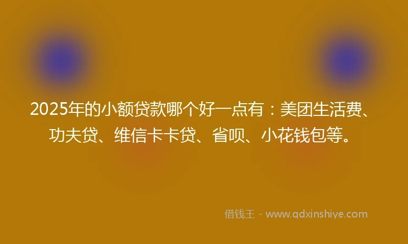 2025年的小额贷款哪个好一点有：美团生活费、功夫贷、维信卡卡贷、省呗、小花钱包等。