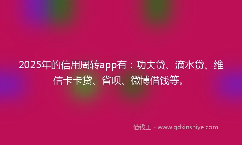 2025年的信用周转app有：功夫贷、滴水贷、维信卡卡贷、省呗、微博借钱等。