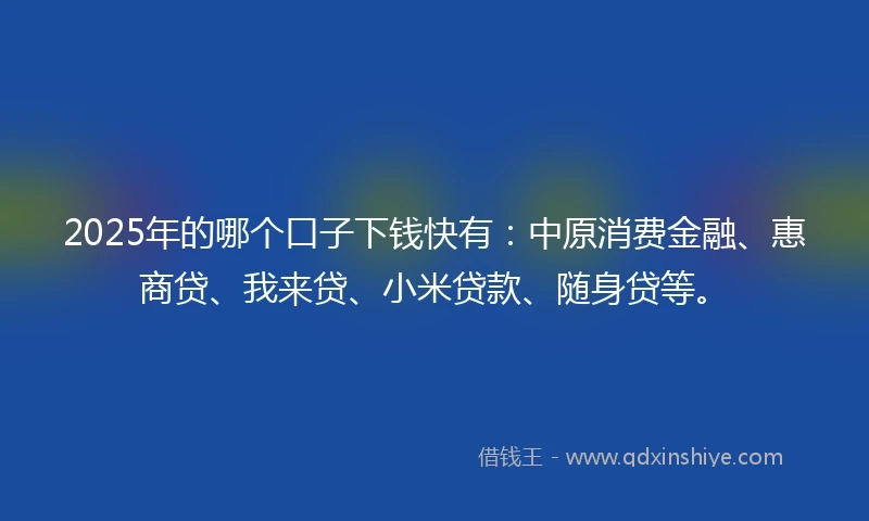 2025年的哪个口子下钱快有：中原消费金融、惠商贷、我来贷、小米贷款、随身贷等。