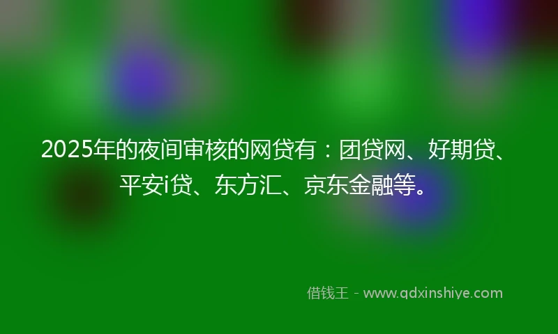 2025年的夜间审核的网贷有：团贷网、好期贷、平安i贷、东方汇、京东金融等。