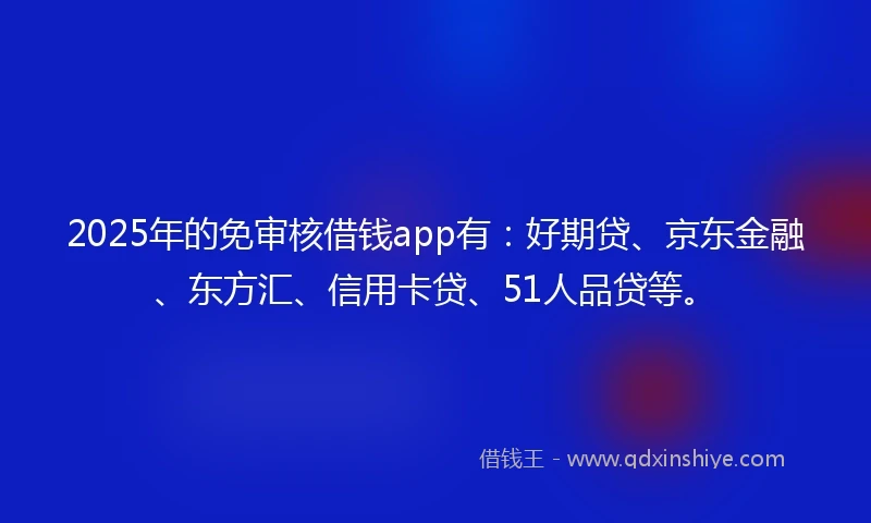 2025年的免审核借钱app有：好期贷、京东金融、东方汇、信用卡贷、51人品贷等。
