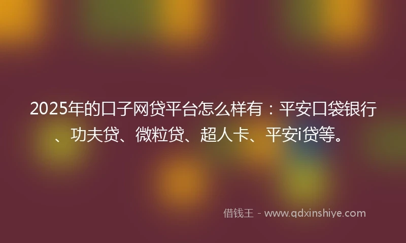 2025年的口子网贷平台怎么样有：平安口袋银行、功夫贷、微粒贷、超人卡、平安i贷等。